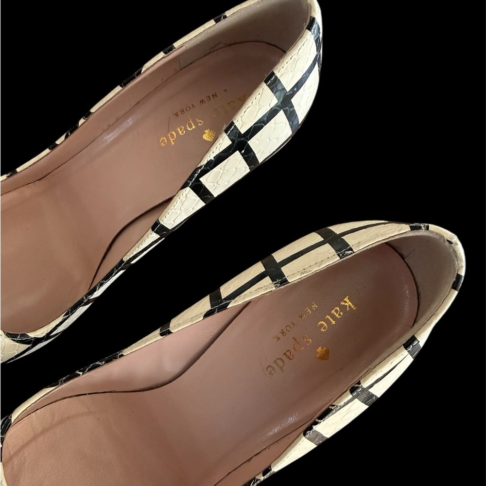 Kate Spade Larisa Pumps Heels Pointed-Toe Women's Cream/ Black Grid Snake print - Picture 5 of 8